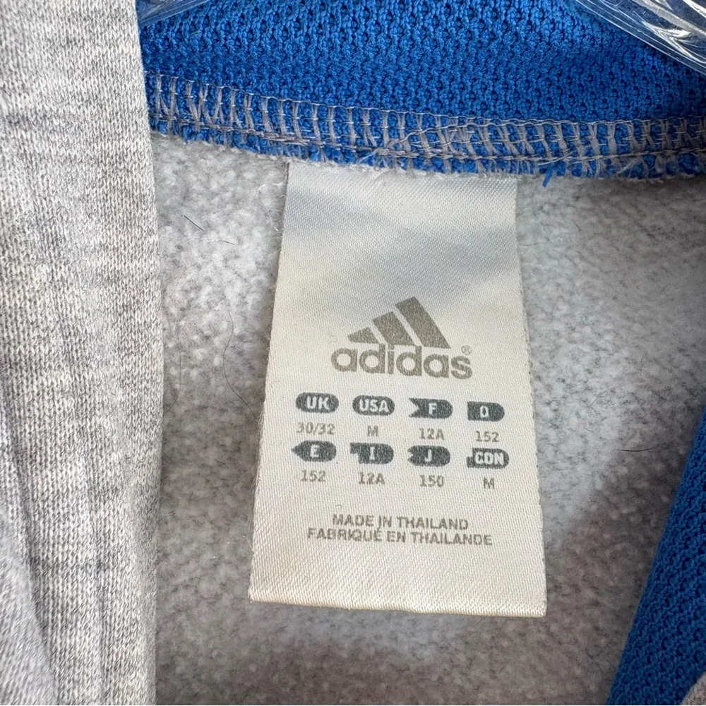 ADIDAS Boy’s Classic Gray Hoodie with Blue Stripes Size M — from 2005